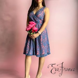 Anthropologie Eva Franco Lined Lace Blue Bright Coral, Pink size 6